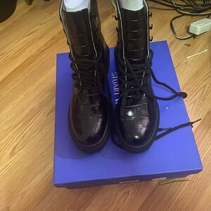 Stuart Weitzman Glossy Black Combat Boots